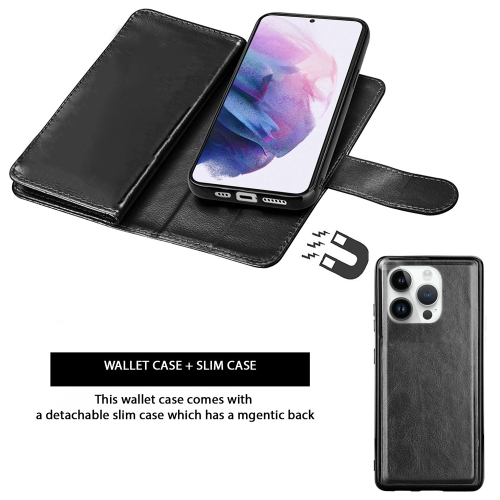 XCRS Apple iPhone 14 Pro Max Wallet Pouch Case, detachable magnet phone cover, Store 9 cards, PU Leather Flip Cover with Kickstand Magnetic Closure