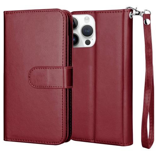 XCRS Apple iPhone 14 Pro Max Wallet Pouch Case, detachable magnet phone cover, Store 9 cards, PU Leather Flip Cover with Kickstand Magnetic Closure