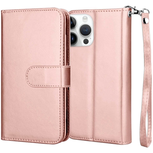 XCRS Apple iPhone 14 Pro Max Wallet Pouch Case, detachable magnet phone cover, Store 9 cards, PU Leather Flip Cover with Kickstand Magnetic Closure