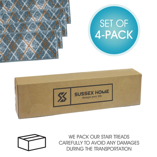 SussexHome Stair Treads - Carpet Strips for Indoor Stairs - Easy to Install with Double Adhesive Tape - Safe, 9" X 28" - 4-Pack - Teal