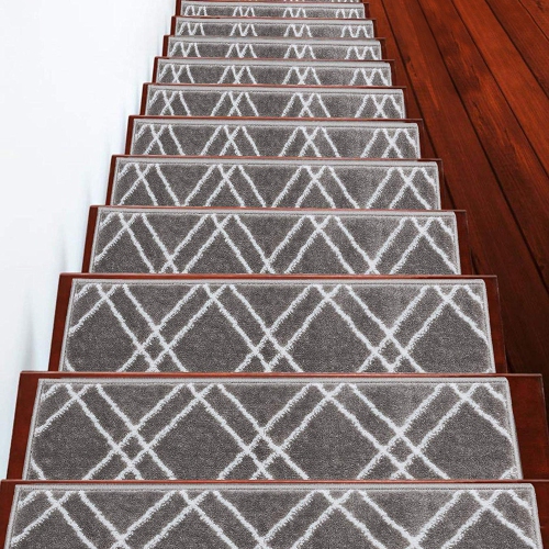 SussexHome Stair Treads - Carpet Strips for Indoor Stairs - Easy to Install with Double Adhesive Tape - Safe, 9" X 28" - 7-Pack - Gray