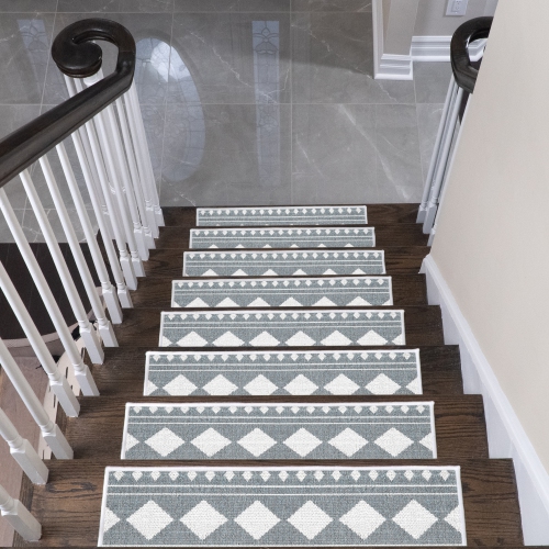 SussexHome Stair Treads - 70 % Cotton Carpet Strips for Indoor Stairs - Easy to Install with Double Adhesive Tape - Safe, 9" X 28" - 13-Pack - Gray