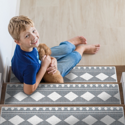 SussexHome Stair Treads - 70 % Cotton Carpet Strips for Indoor Stairs - Easy to Install with Double Adhesive Tape - Safe, 9" X 28" - 13-Pack - Gray