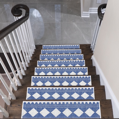 SussexHome Stair Treads - 70 % Cotton Carpet Strips for Indoor Stairs - Easy to Install with Double Adhesive Tape - Safe, 9" X 28" - 4-Pack - Navy