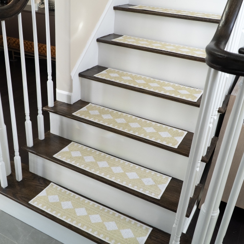 SussexHome Stair Treads - 70 % Cotton Carpet Strips for Indoor Stairs - Easy to Install with Double Adhesive Tape - Safe, 9" X 28" - 4-Pack - Beige