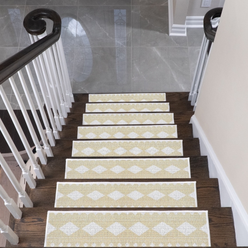 SussexHome Stair Treads - 70 % Cotton Carpet Strips for Indoor Stairs - Easy to Install with Double Adhesive Tape - Safe, 9" X 28" - 4-Pack - Beige