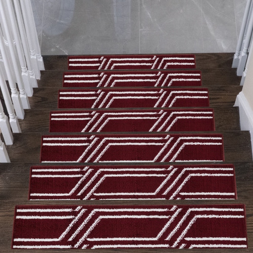 SUSSEXHOME  Stair Treads - Carpet Strips for Indoor Stairs - Easy to Install With Double Adhesive Tape - Safe, 9" X 28" - 13-Pack - In Red