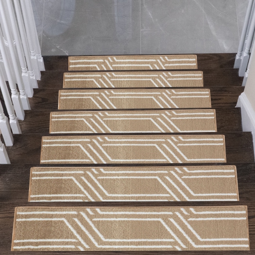 SussexHome Stair Treads - Carpet Strips for Indoor Stairs - Easy to Install with Double Adhesive Tape - Safe, 9" X 28" - 13-Pack - Beige