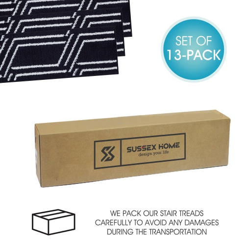 SussexHome Stair Treads - Carpet Strips for Indoor Stairs - Easy to Install with Double Adhesive Tape - Safe, 9" X 28" - 13-Pack - Navy
