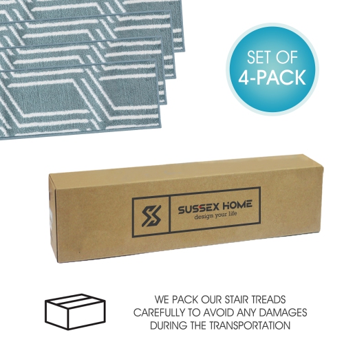 SussexHome Stair Treads - Carpet Strips for Indoor Stairs - Easy to Install with Double Adhesive Tape - Safe, 9" X 28" - 4-Pack - Teal