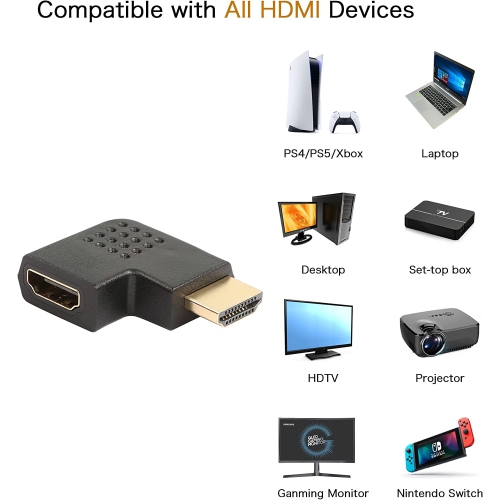 TEDLIN HDMI Right Angle Adapter HDMI Male to Female 90 Degree Adapter HDMI Converter 1080p 3D 4K HD Gold-Plated Plug for TV Stick PS4 Display etc -