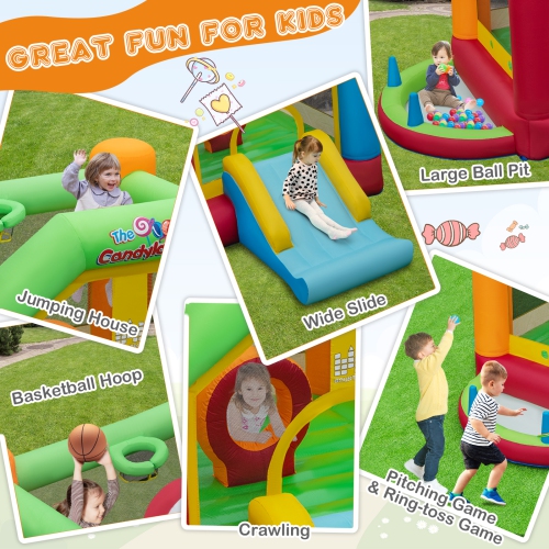 Topbuy Inflatable Bounce Castle Giant Candy Land Jumping House with Slide Ball Pit Basketball Hoop & 50 Ocean Balls