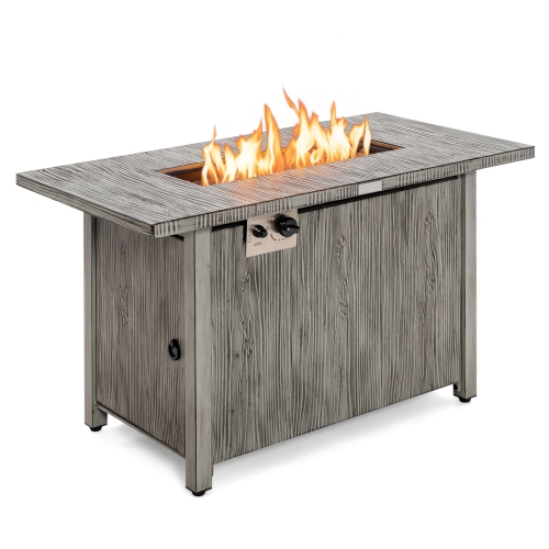 Patiojoy 43" Propane Fire Pit Table 50,000 BTU Outdoor Propane Gas Fire Table w/ Wood Grain Tabletop Hideaway Tank Storage