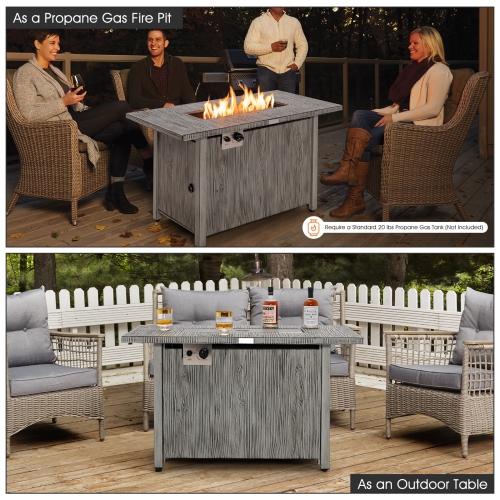 Patiojoy 43" Propane Fire Pit Table 50,000 BTU Outdoor Propane Gas Fire Table w/ Wood Grain Tabletop Hideaway Tank Storage