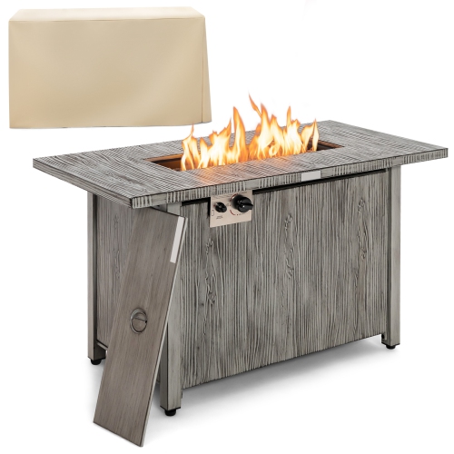 Patiojoy 43" Propane Fire Pit Table 50,000 BTU Outdoor Propane Gas Fire Table w/ Wood Grain Tabletop Hideaway Tank Storage