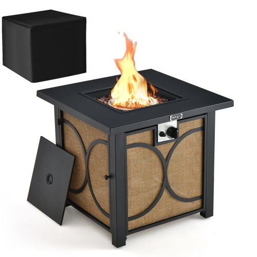 Topbuy 28 Inch Outdoor Square Fire Pit Table 50,000 BTU Propane Gas Fire Table w/ Fire Glasses & PVC Protective Cover