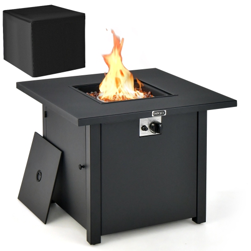 Topbuy 32 Inch Patio Propane Gas Fire Table 50,000 BTU Square Fire Pit Table w/ Clear Glass Rocks & PVC Protective Cover