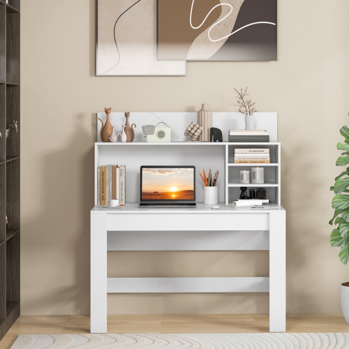 Topbuy 48" Computer Desk with Bookshelf Home Office Writing Desk with Anti-Tipping Kits & Cable Management Hole Rustic Oak/White