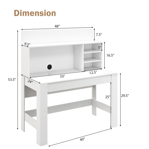 Topbuy 48" Computer Desk with Bookshelf Home Office Writing Desk with Anti-Tipping Kits & Cable Management Hole Rustic Oak/White