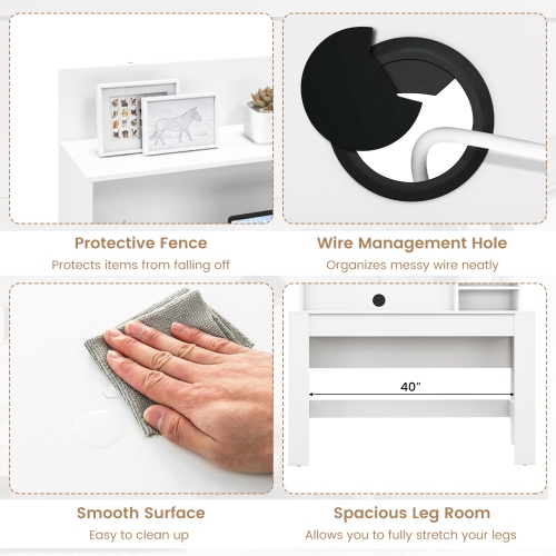 Topbuy 48" Computer Desk with Bookshelf Home Office Writing Desk with Anti-Tipping Kits & Cable Management Hole Rustic Oak/White