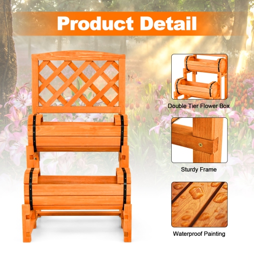 Topbuy 2-Tier Raised Garden Bed with Trellis Wooden Planter Container with 2 Planter Boxes for Climbing Plants Flower Herb Growing