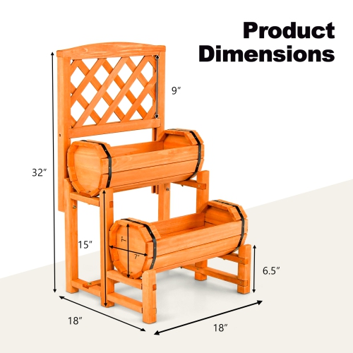 Topbuy 2-Tier Raised Garden Bed with Trellis Wooden Planter Container with 2 Planter Boxes for Climbing Plants Flower Herb Growing