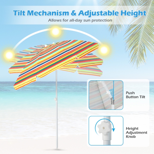 Topbuy 6.5 FT Beach Umbrella Windproof Ventilated Sunshade Shelter
