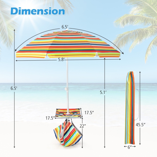Topbuy 6.5 FT Beach Umbrella Windproof Ventilated Sunshade Shelter