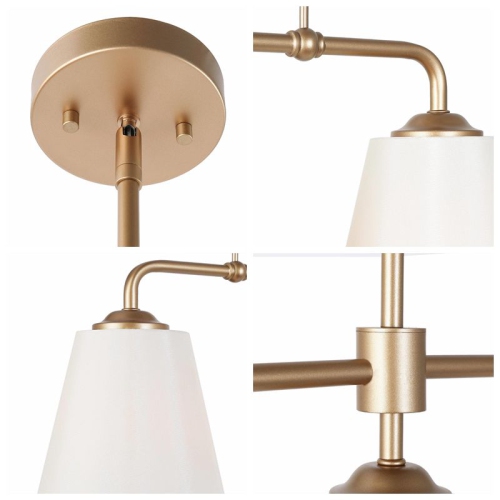Farmhouse Gold Dining Room Chandelier, 32 in. 3-Light Modern Linear Island Chandelier with Fabric Shades