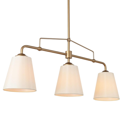 Farmhouse Gold Dining Room Chandelier, 32 in. 3-Light Modern Linear Island Chandelier with Fabric Shades