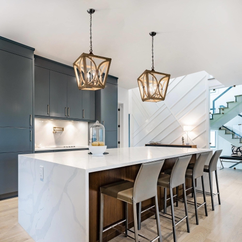 Farmhouse Wood Chandelier, 4-Light Lantern Open Cage Chandelier Ceiling Light