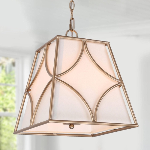 UOLFIN  Farmhouse Pendant Light, 4-Light Modern Kitchen Island Chandelier With Fabric Shade In Gold