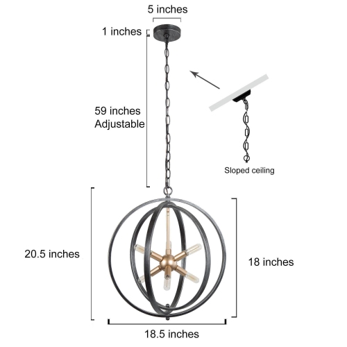 Modern Farmhouse Globe Dining Room Chandelier, 6-Light Circle Brushed Black Chandelier Light