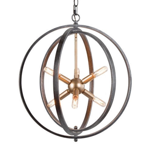 Modern Farmhouse Globe Dining Room Chandelier, 6-Light Circle Brushed Black Chandelier Light