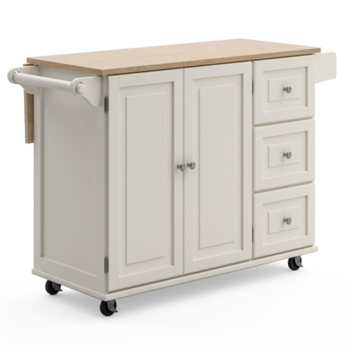 Pemberly Row Mobile Kitchen Island Cart w/ Wood Drop Leaf Breakfast Bar in White