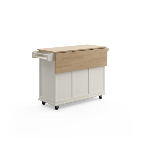 Pemberly Row Mobile Kitchen Island Cart w/ Wood Drop Leaf Breakfast Bar in White