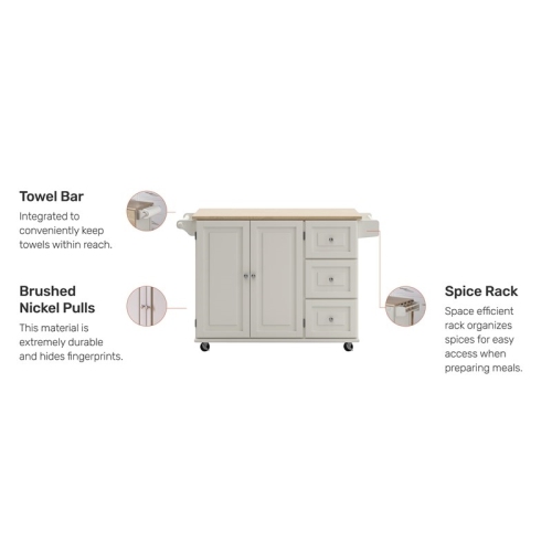 Pemberly Row Mobile Kitchen Island Cart w/ Wood Drop Leaf Breakfast Bar in White