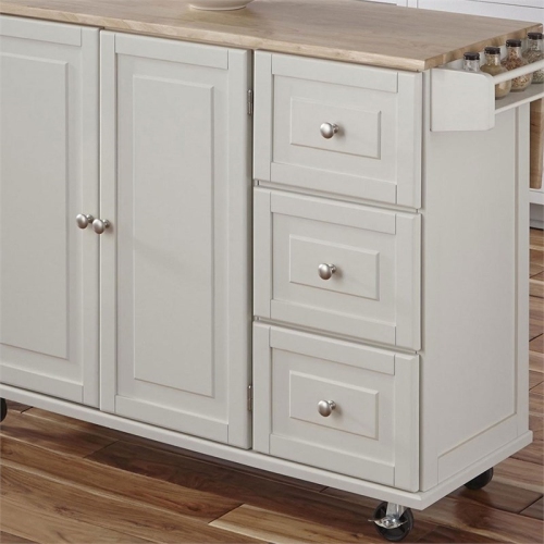 Pemberly Row Mobile Kitchen Island Cart w/ Wood Drop Leaf Breakfast Bar in White