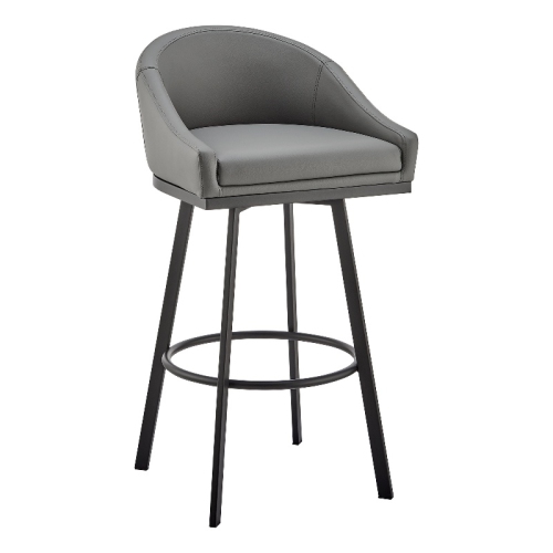 ARMEN LIVING  Noran Swivel Bar Stool In Metal With Grey Faux Leather In Black