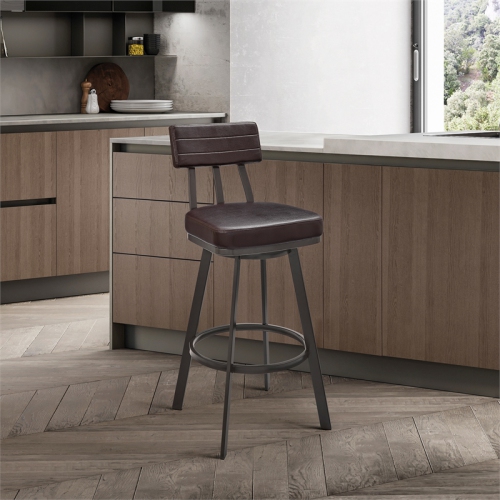 Jinab Swivel Counter Stool in Brown Metal with Brown Faux Leather