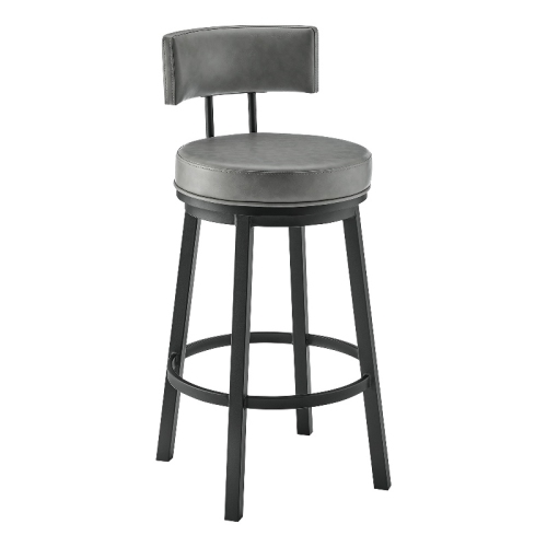 ARMEN LIVING  Dalza Swivel Counter Or Bar Stool In Finish With Grey Faux Leather In Black