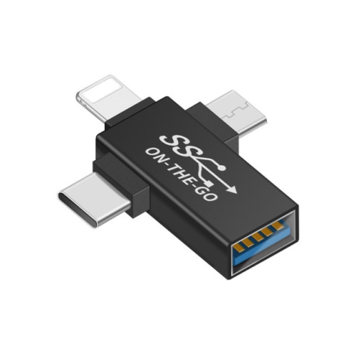TEDLIN  3 In 1 Type-C/micro/lightning Portable Otg Adapter for Data Synchronization - In Black