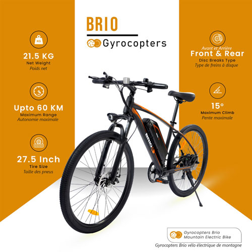 Gyrocopters Brio 350W Electric Mountain Bike with up to 60km Battery Range - Black - Only at Best Buy