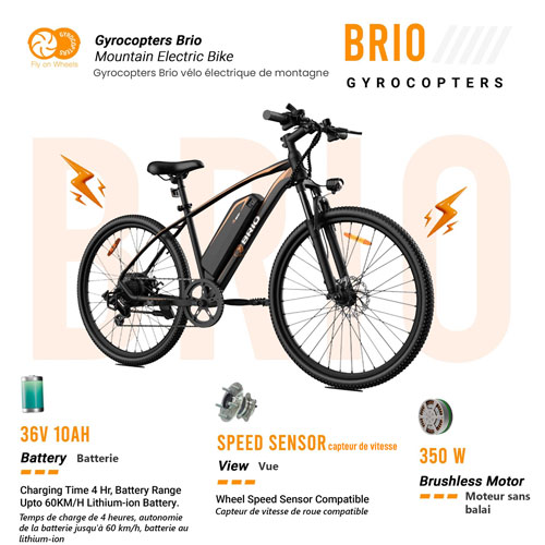 Gyrocopters Brio 350W Electric Mountain Bike with up to 60km Battery Range - Black - Only at Best Buy