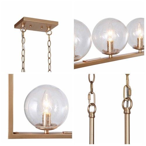 Modern Gold Kitchen Chandelier, 4-Light Matte Gold Finish In Rectangular Frame Modern/Contemporary Seeded Glass Linear LED Hanging Kitchen Island