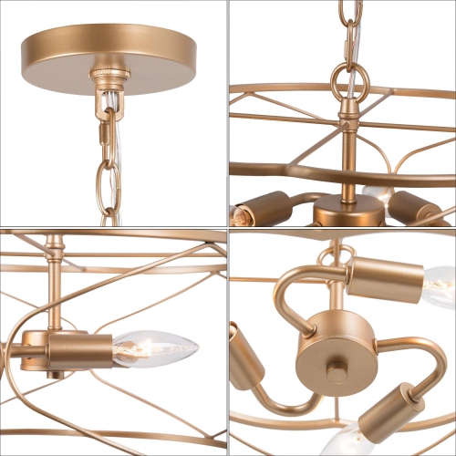 Modern Drum Chandelier Pendant Light 16 in. 3-Light Brass Gold Farmhouse Cage Kitchen Chandelier
