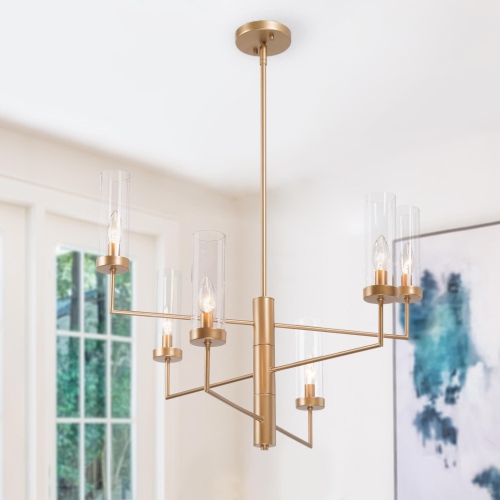 UOLFIN  Modern Dining Room Chandelier 6-Light Island Chandelier Light With Clear Glass Shades In Gold