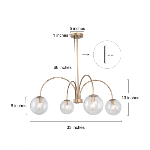 Modern Gold Dining Room Chandelier, 31.5" 4-Light Sputnik Globe Bedroom Flush Mount for Kitchen