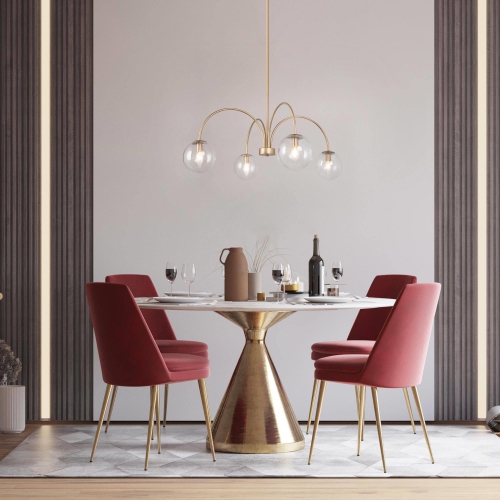 Modern Gold Dining Room Chandelier, 31.5" 4-Light Sputnik Globe Bedroom Flush Mount for Kitchen