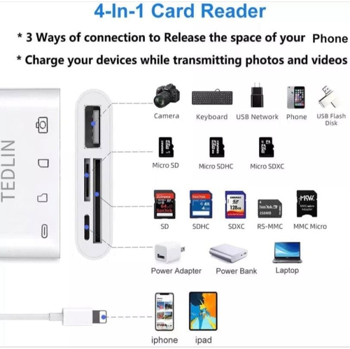 TEDLIN Câble 4 en 1 Lightning vers 1080p HDTV USB SD TF Lecteur de carte numérique AV TV OTG Adaptateur Hub pour iPhone Caméra Connecteur Adaptateur